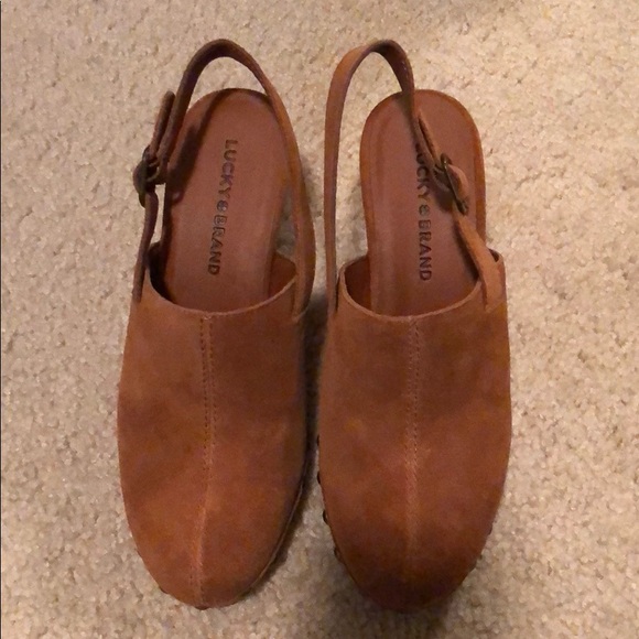 Lucky brand brown suede clogs mules 6.5, 3” heels - Picture 1 of 3